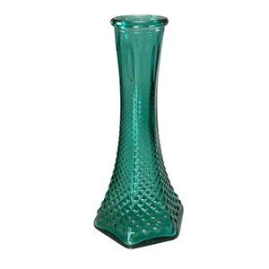 Vtg EO Brody Co Teal Blue Green Vase Glass Hexagonal Diamond Pattern 6 inch Ohio
